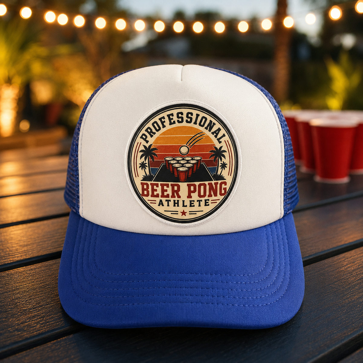 Professional Beer Pong Athlete Foam Trucker Hat – Blue & White Snapback