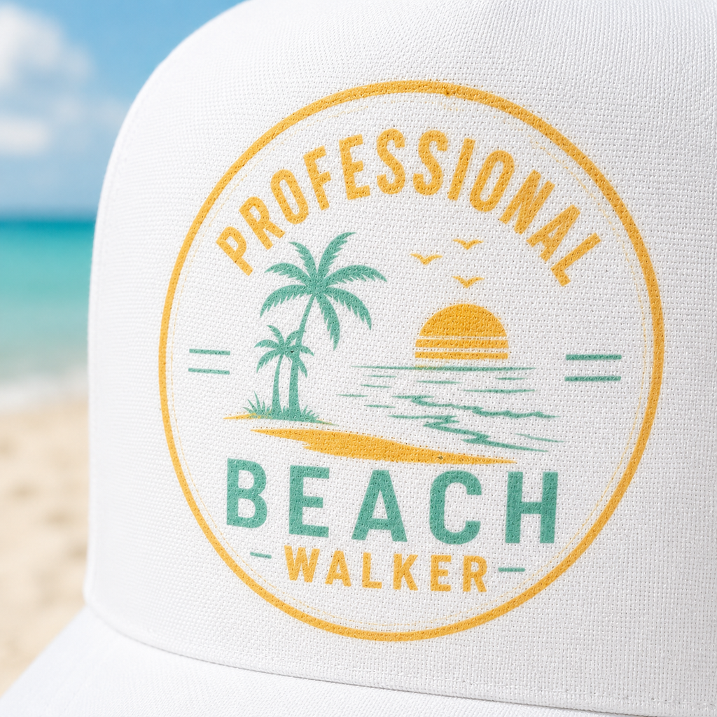Professional Beach Walker Foam Trucker Hat – White Coastal Snapback