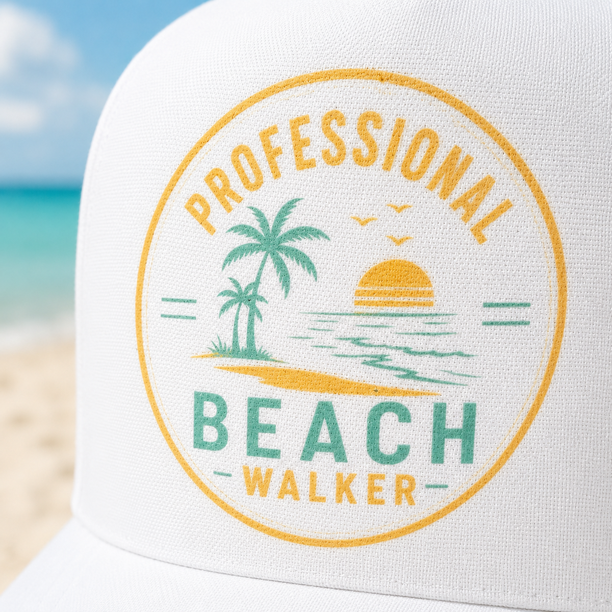 Professional Beach Walker Foam Trucker Hat – White Coastal Snapback
