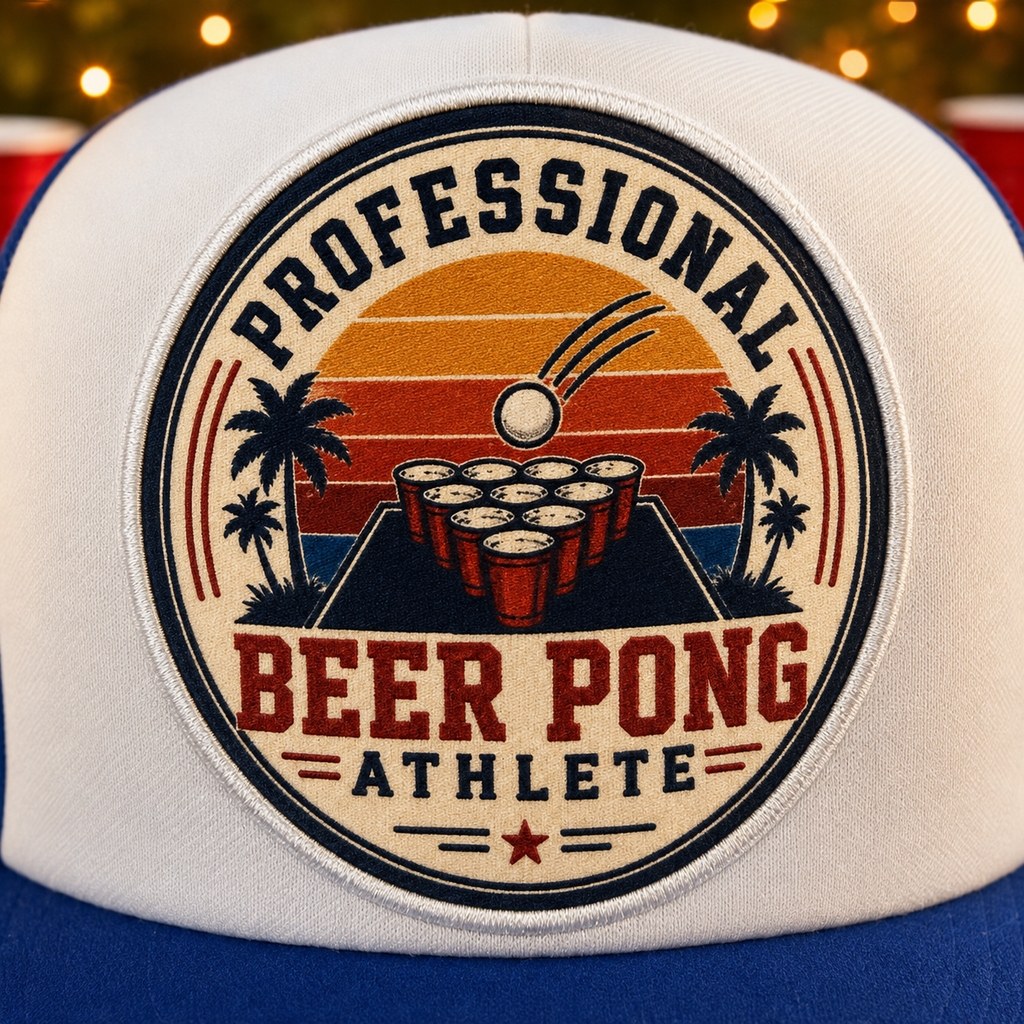 Professional Beer Pong Athlete Foam Trucker Hat – Blue & White Snapback