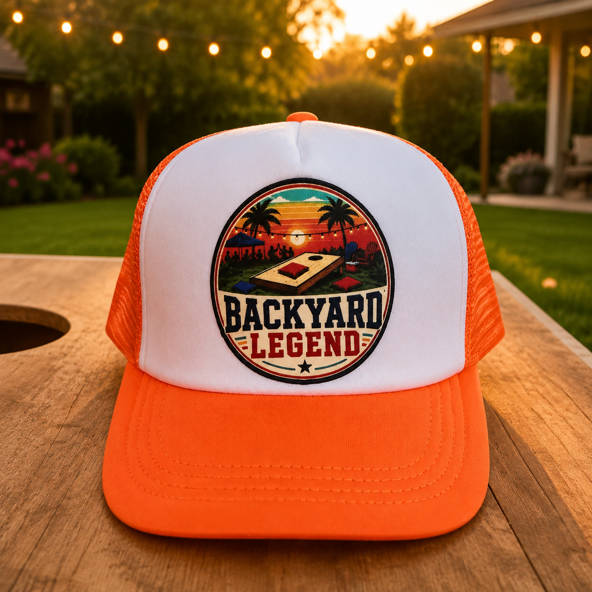 Backyard Legend Cornhole Foam Trucker Hat – Neon Orange Snapback