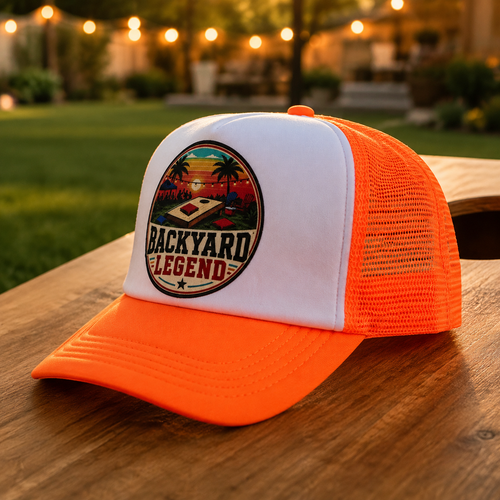 Backyard Legend Cornhole Foam Trucker Hat – Neon Orange Snapback