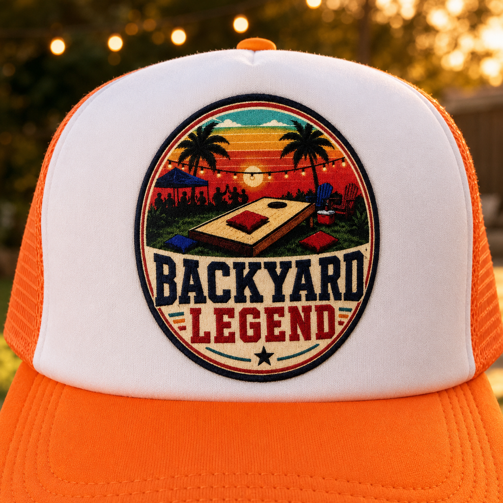 Backyard Legend Cornhole Foam Trucker Hat – Neon Orange Snapback