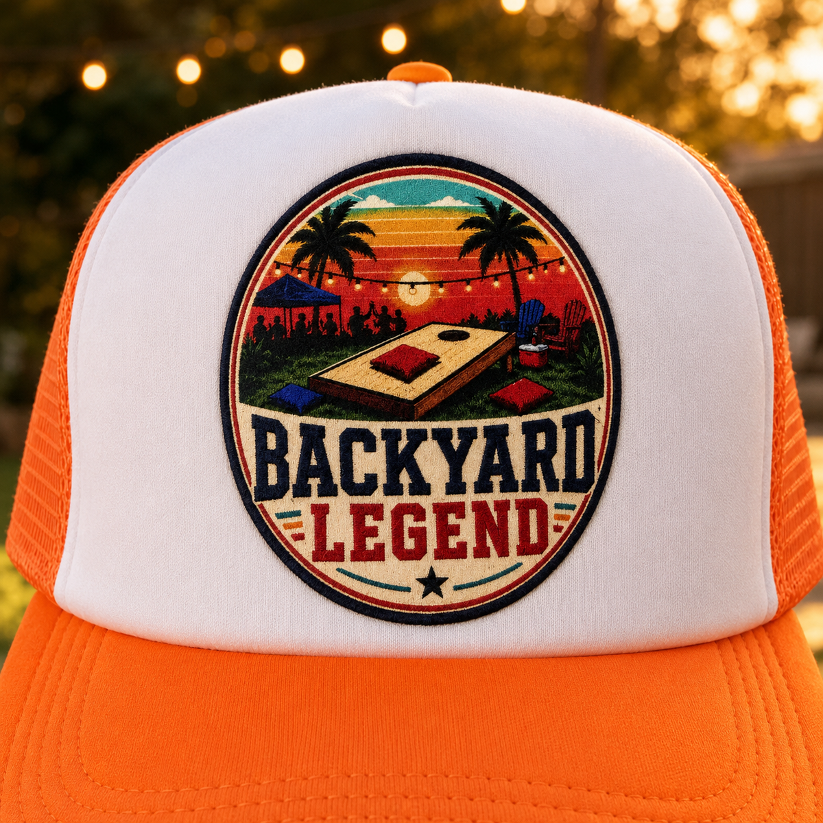 Backyard Legend Cornhole Foam Trucker Hat – Neon Orange Snapback