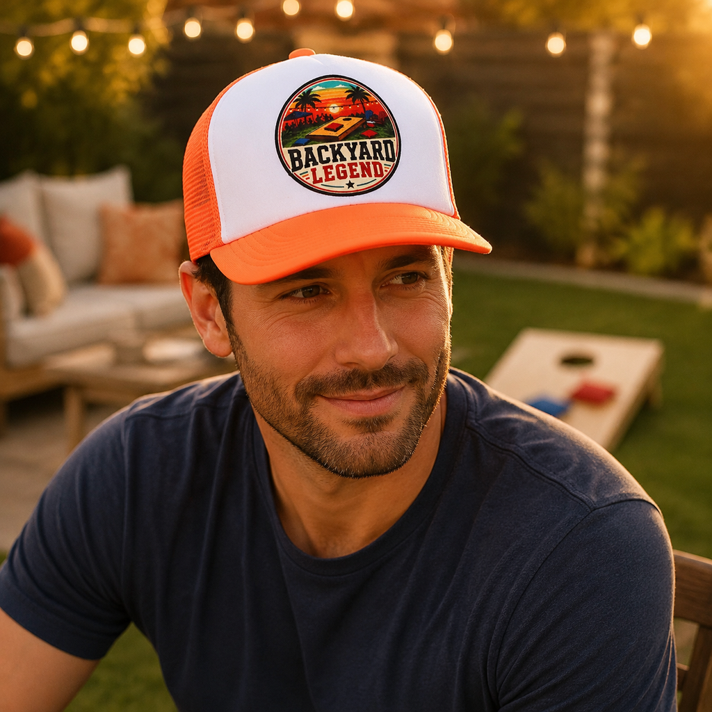 Backyard Legend Cornhole Foam Trucker Hat – Neon Orange Snapback