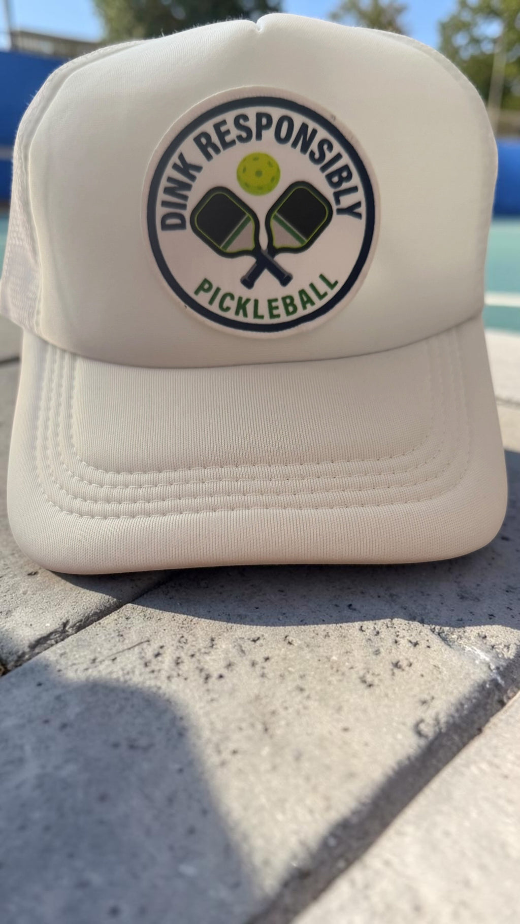 Dink Responsibly Pickleball Trucker Hat – White Snapback Cap