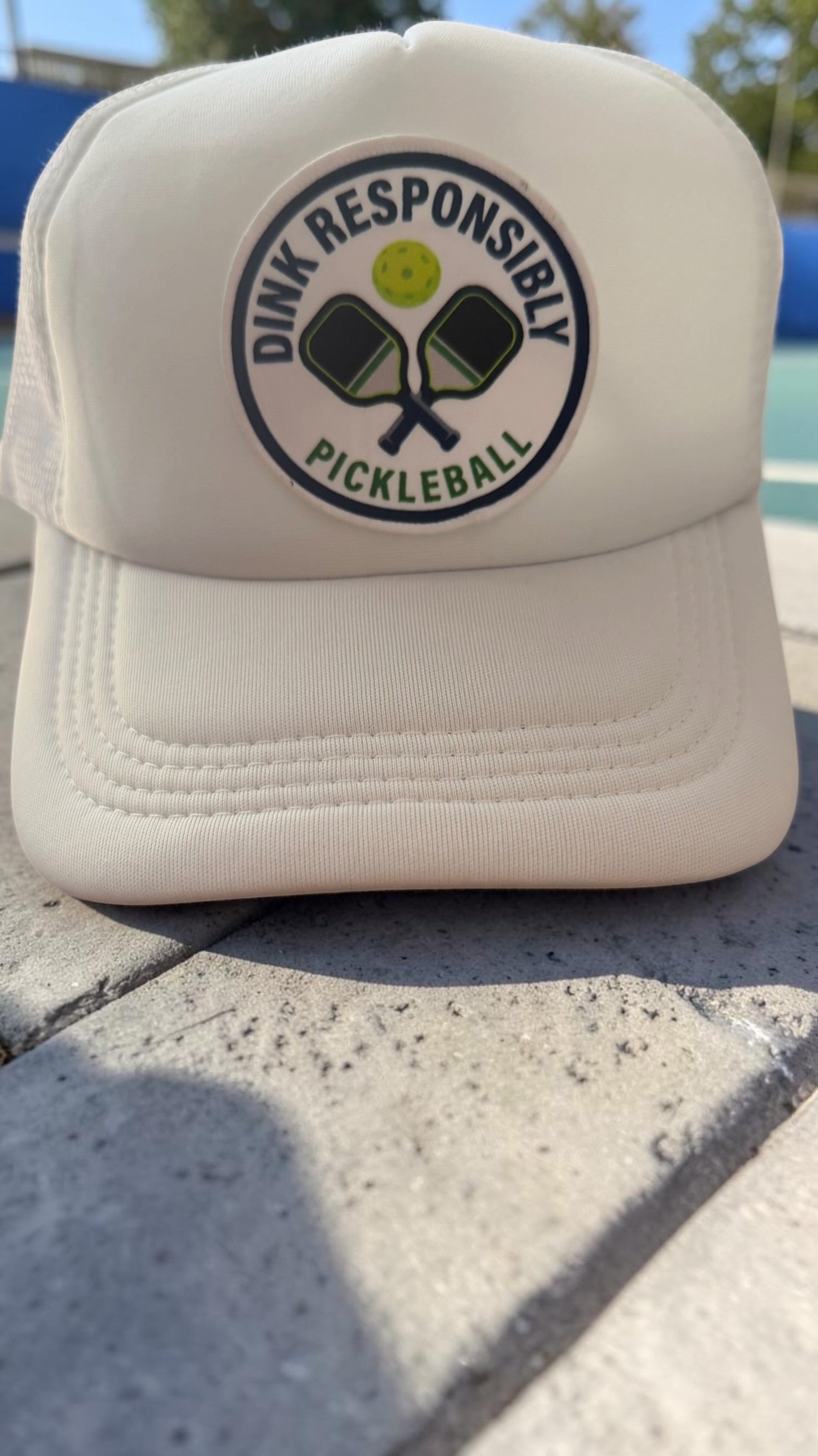 Dink Responsibly Pickleball Trucker Hat – White Snapback Cap