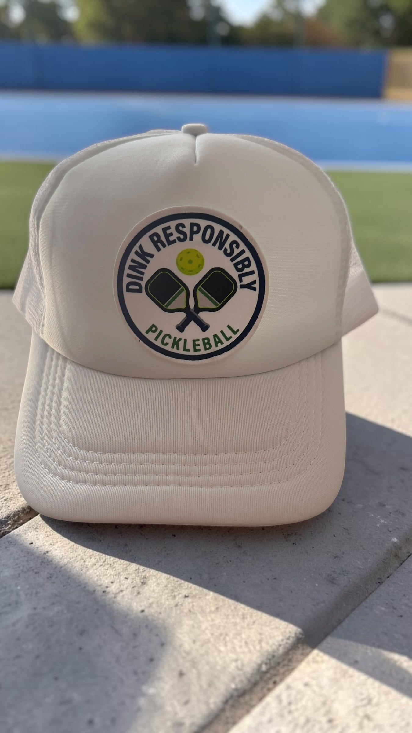 Dink Responsibly Pickleball Trucker Hat – White Snapback Cap