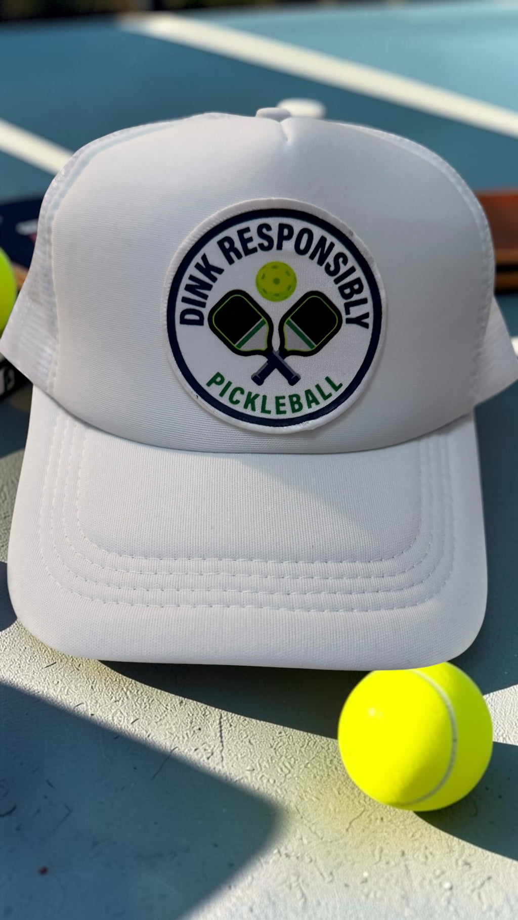 Dink Responsibly Pickleball Trucker Hat – White Snapback Cap
