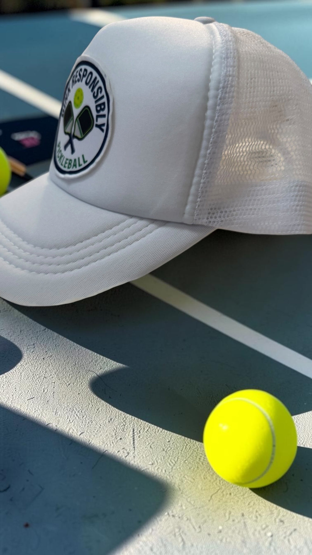 Dink Responsibly Pickleball Trucker Hat – White Snapback Cap