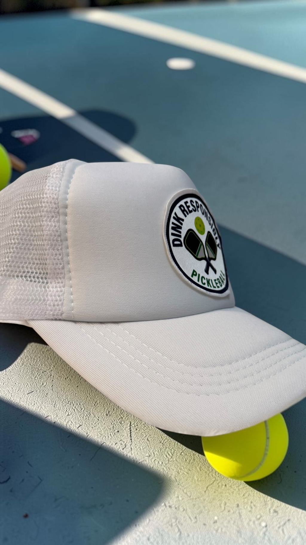 Dink Responsibly Pickleball Trucker Hat – White Snapback Cap