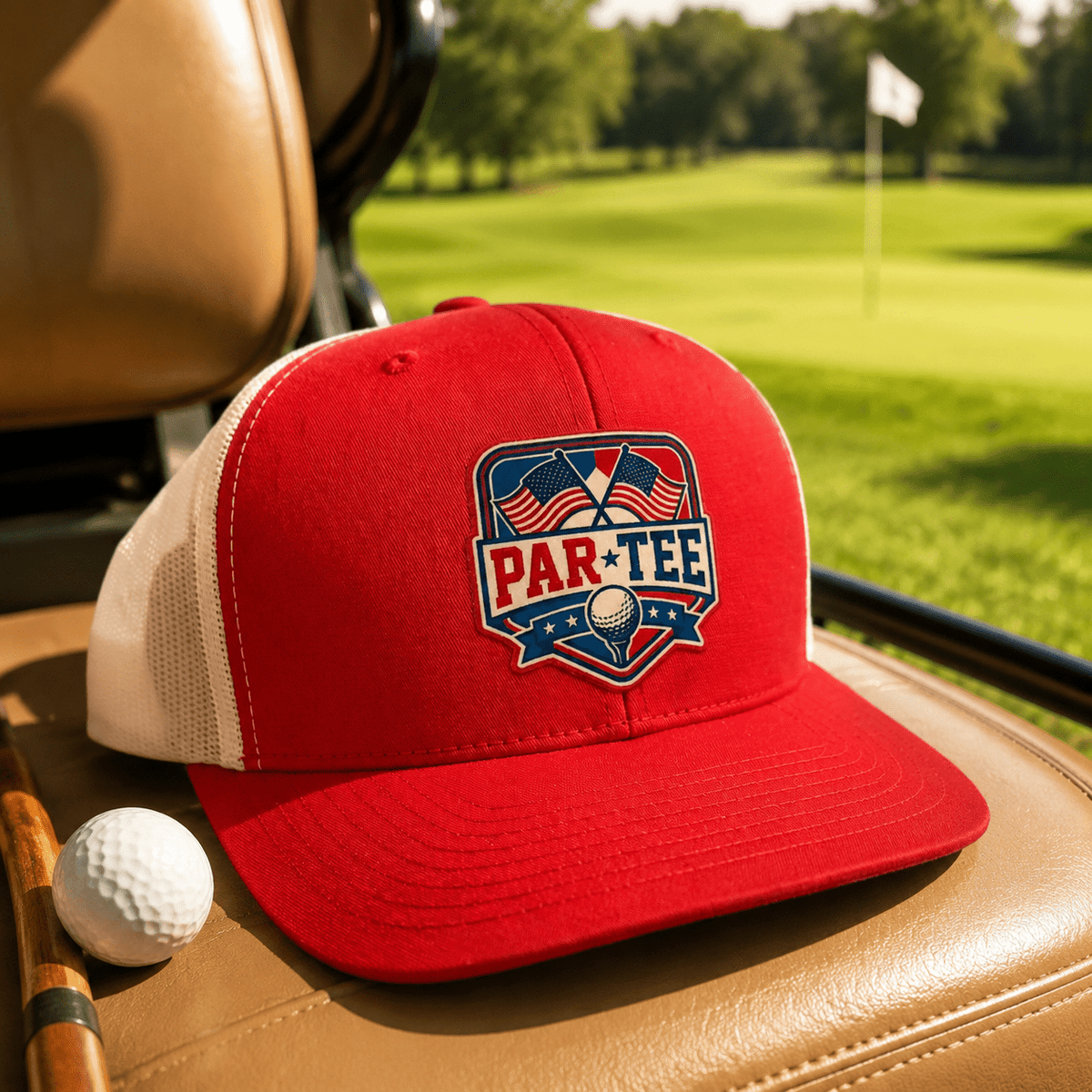 Elevate Your Game with the PAR-TEE Patriotic Golf Trucker Hat - Knox Co