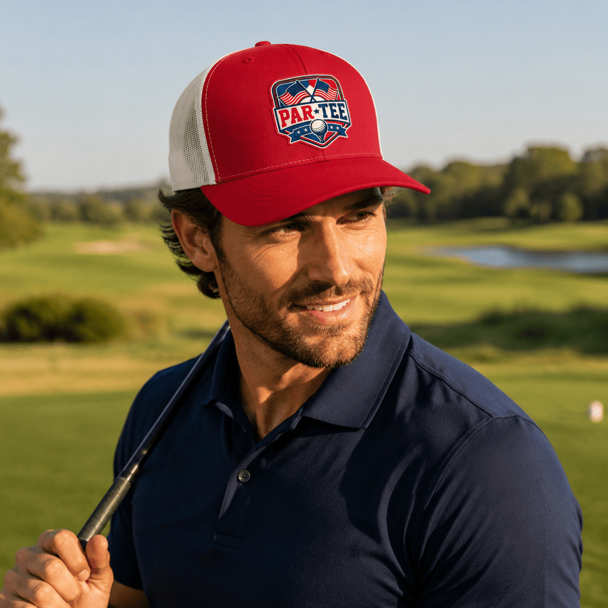 Elevate Your Game with the PAR-TEE Patriotic Golf Trucker Hat - Knox Co