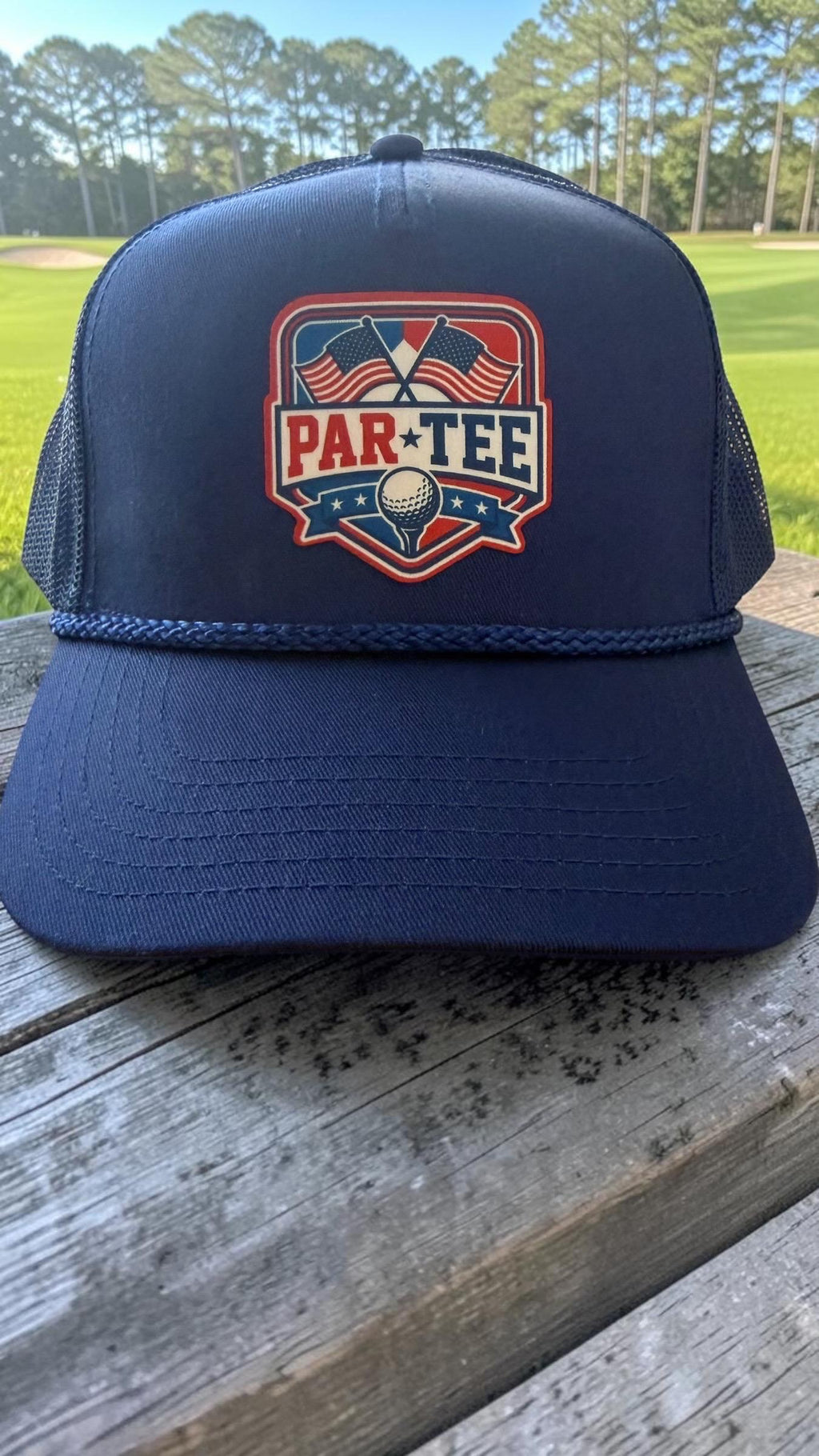 Par-Tee Golf Rope Hat | Funny Patriotic Golf Hat | USA Golf Trucker Hat | Golf Gift for Men | Navy Rope Snapback | Golf Tournament Hat