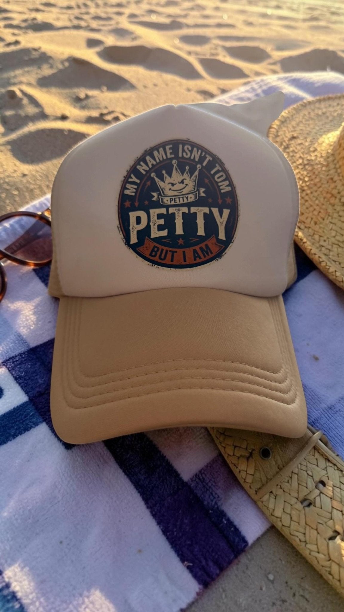 My Name Isn't Tom But I Am Petty Trucker Hat, Funny Cream Foam Mesh Snapback Cap - Knox Co