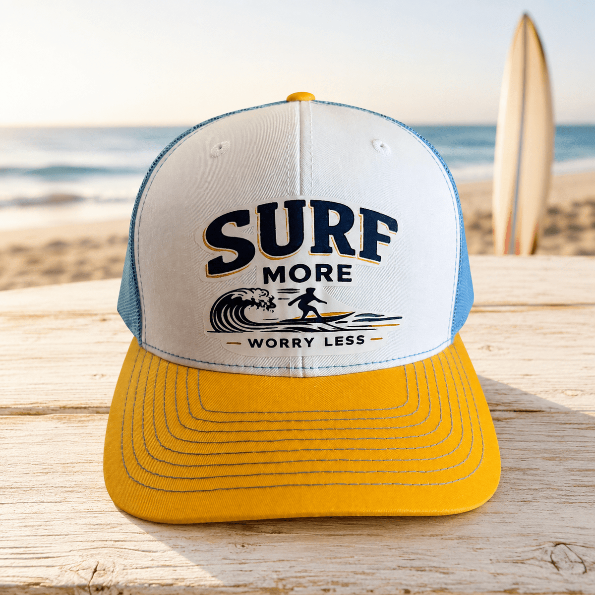 Surf More Worry Less Trucker Hat – Embrace the Coastal Vibes - Knox Co