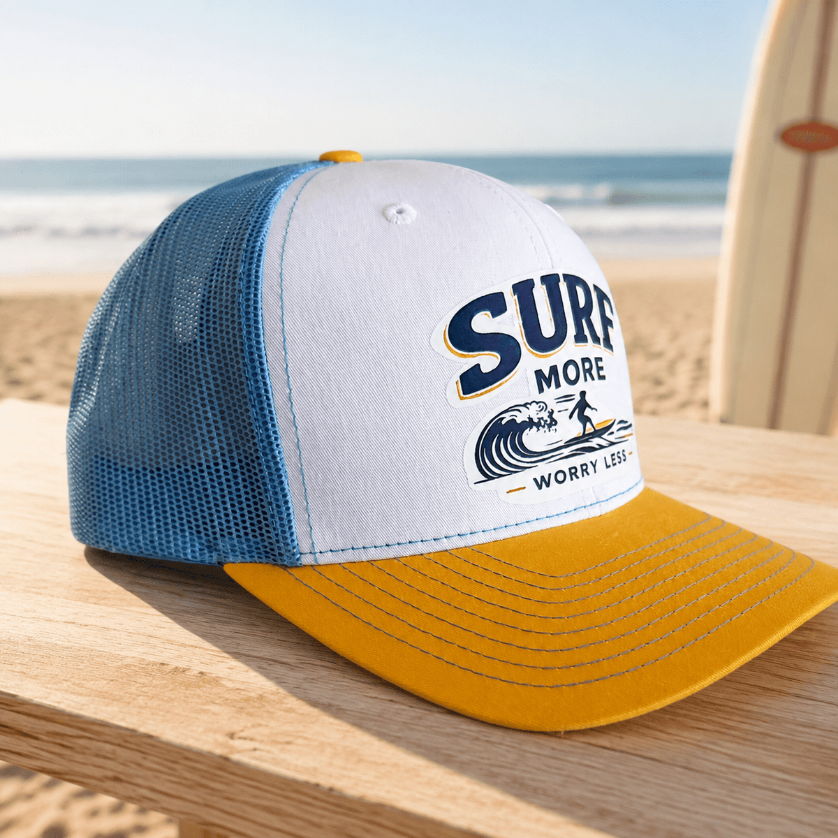 Surf More Worry Less Trucker Hat – Embrace the Coastal Vibes - Knox Co
